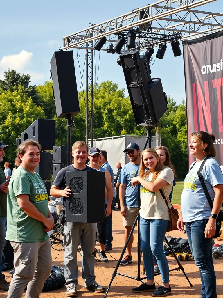 A photo of volunteers working at SEKHFEST, setting up equipment and assisting attendees, highlighting the collaborative spirit of the festival.
