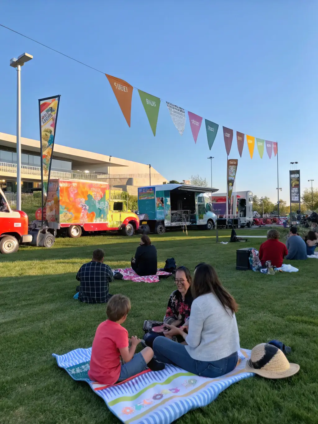 A dynamic image of a SEKHFEST-sponsored concert in a local park, featuring a diverse group of musicians performing for an enthusiastic audience, highlighting the festival's role in bringing accessible music to public spaces.