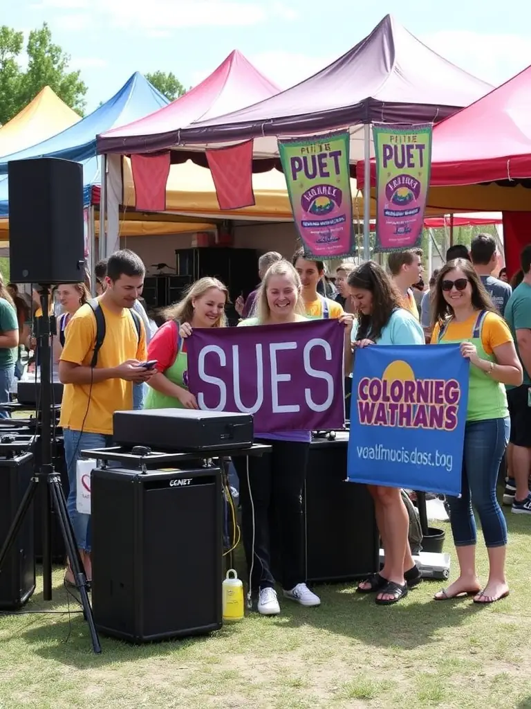 A photograph of volunteers working together to set up a SEKHFEST event, demonstrating the festival's reliance on community support and the collaborative spirit that drives its success.